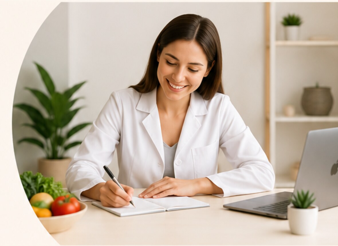 Imagen referencial de una nutricionista atendiendo en consulta